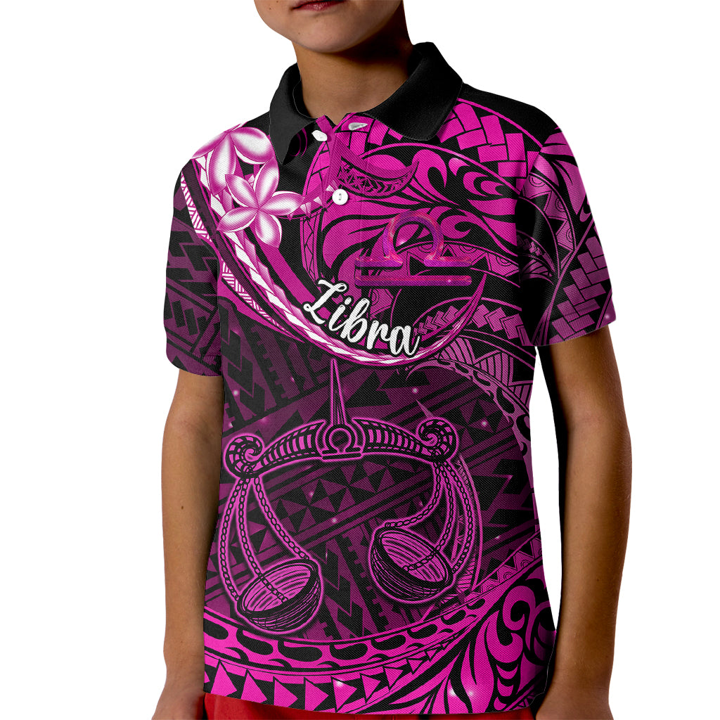 Polynesian Pride Libra Zodiac Kid Polo Shirt Astrological Sign Tribal Plumeria Pink Galaxy LT14 Kid Pink - Polynesian Pride