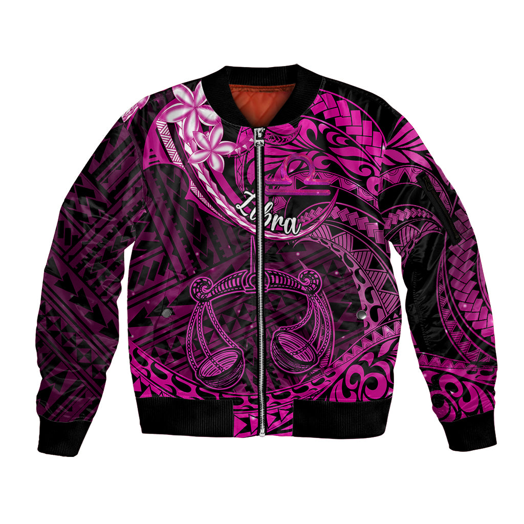 Polynesian Pride Libra Zodiac Sleeve Zip Bomber Jacket Astrological Sign Tribal Plumeria Pink Galaxy LT14 Unisex Pink - Polynesian Pride
