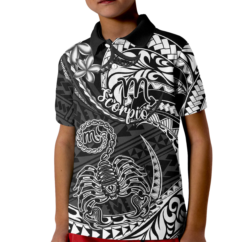 Polynesian Pride Scorpio Zodiac Kid Polo Shirt Astrological Sign Tribal Plumeria Black LT14 Kid Black - Polynesian Pride