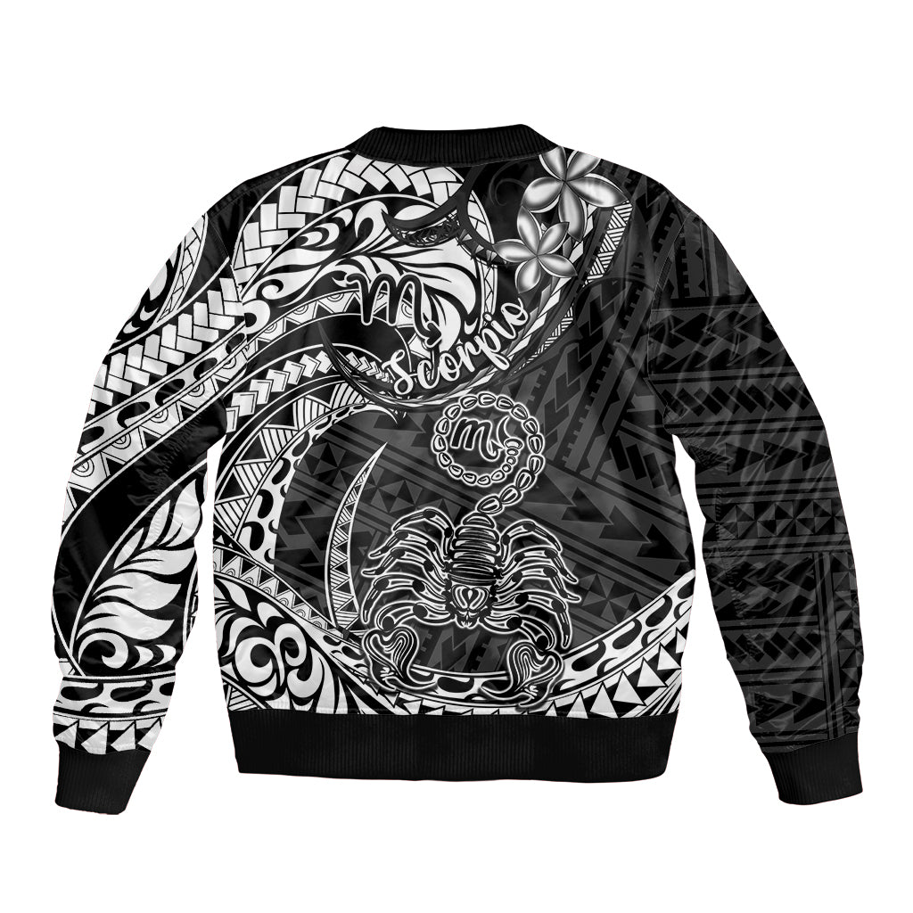 Polynesian Pride Scorpio Zodiac Sleeve Zip Bomber Jacket Astrological Sign Tribal Plumeria Black LT14 - Polynesian Pride