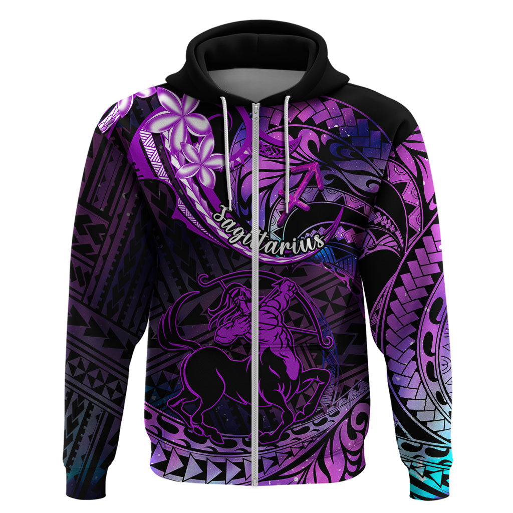 Polynesian Pride Sagittarius Zodiac Hoodie Astrological Sign Tribal Plumeria Purple Galaxy LT14 - Polynesian Pride