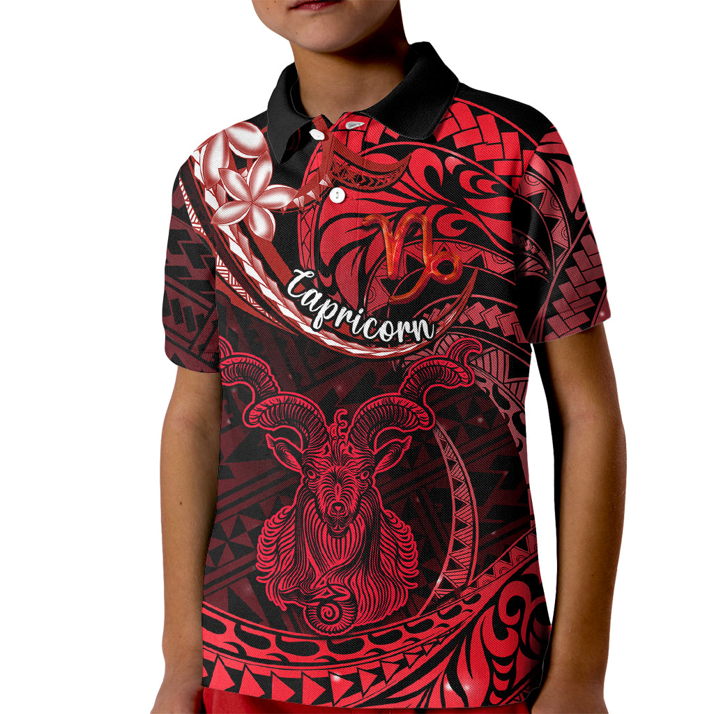 Polynesian Pride Capricorn Zodiac Kid Polo Shirt Astrological Sign Tribal Plumeria Red Galaxy LT14 Kid Red - Polynesian Pride
