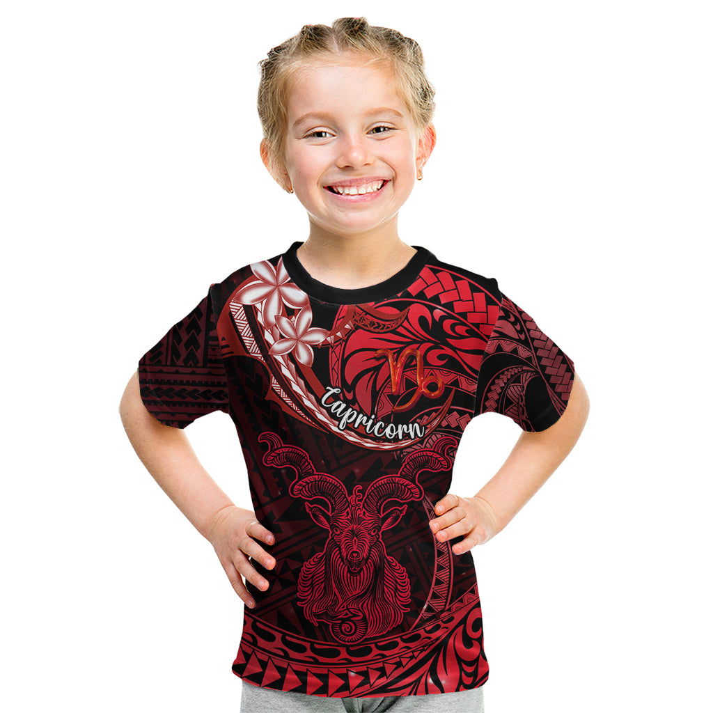 Polynesian Pride Capricorn Zodiac Kid T Shirt Astrological Sign Tribal Plumeria Red Galaxy LT14 Red - Polynesian Pride