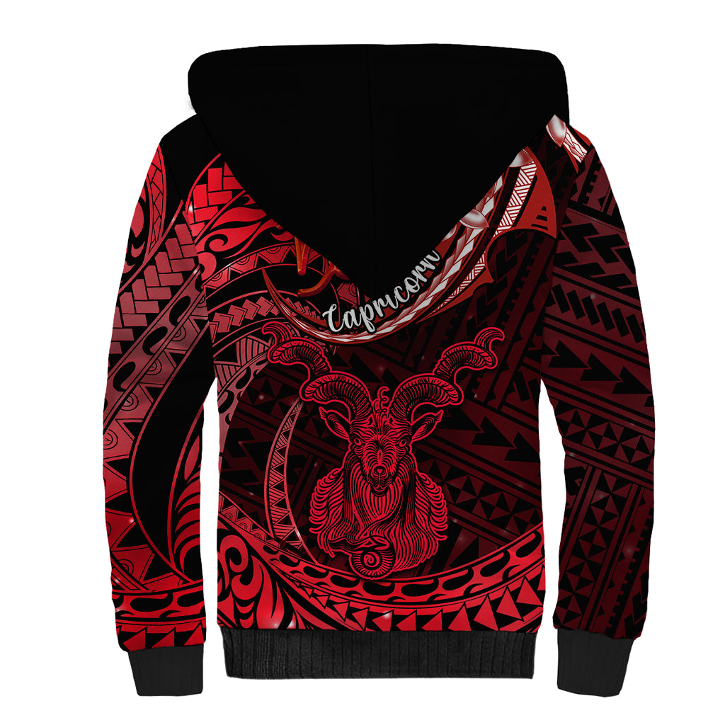 Polynesian Pride Capricorn Zodiac Sherpa Hoodie Astrological Sign Tribal Plumeria Red Galaxy LT14 - Polynesian Pride