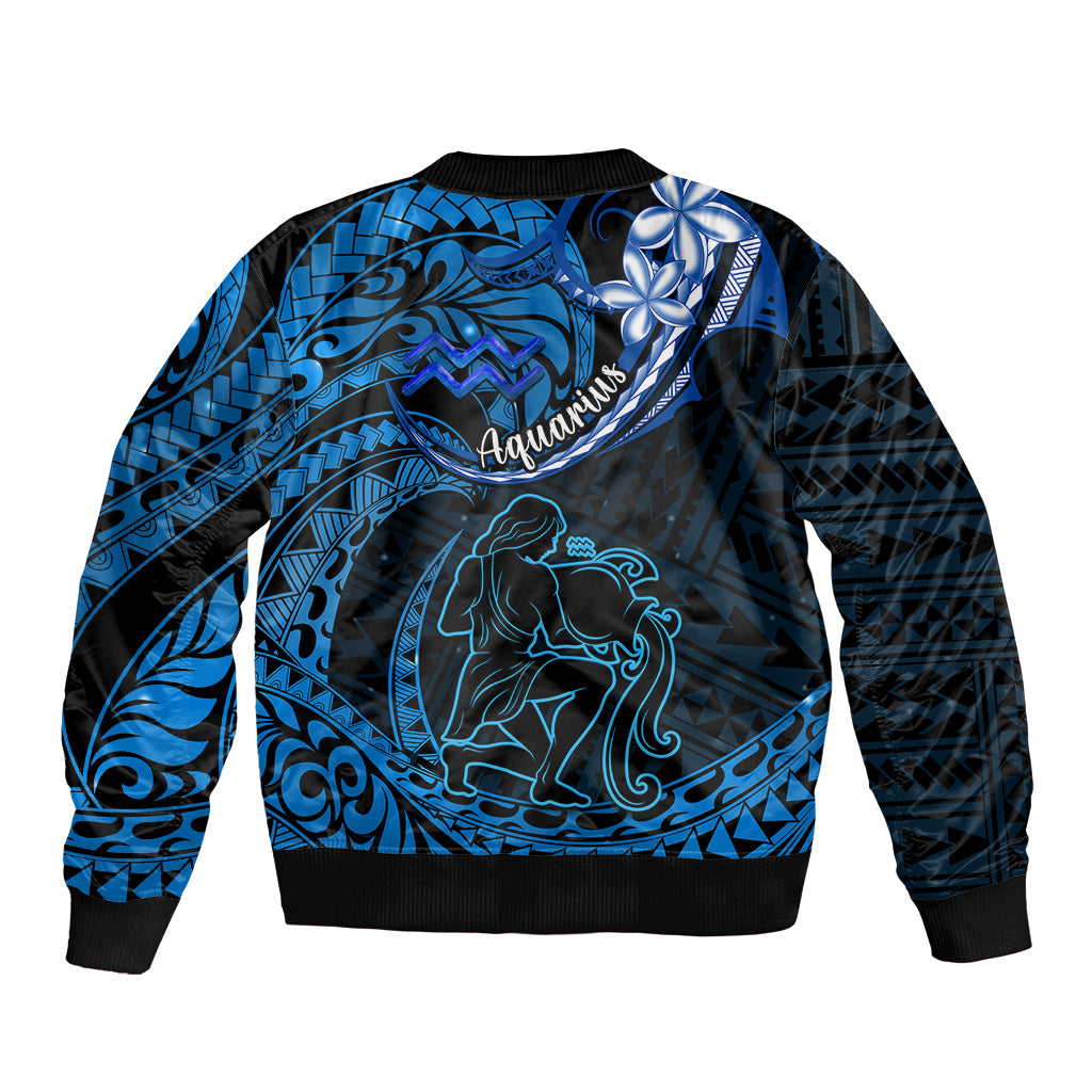 Polynesian Pride Aquarius Zodiac Bomber Jacket Astrological Sign Tribal Plumeria Blue Galaxy LT14 - Polynesian Pride