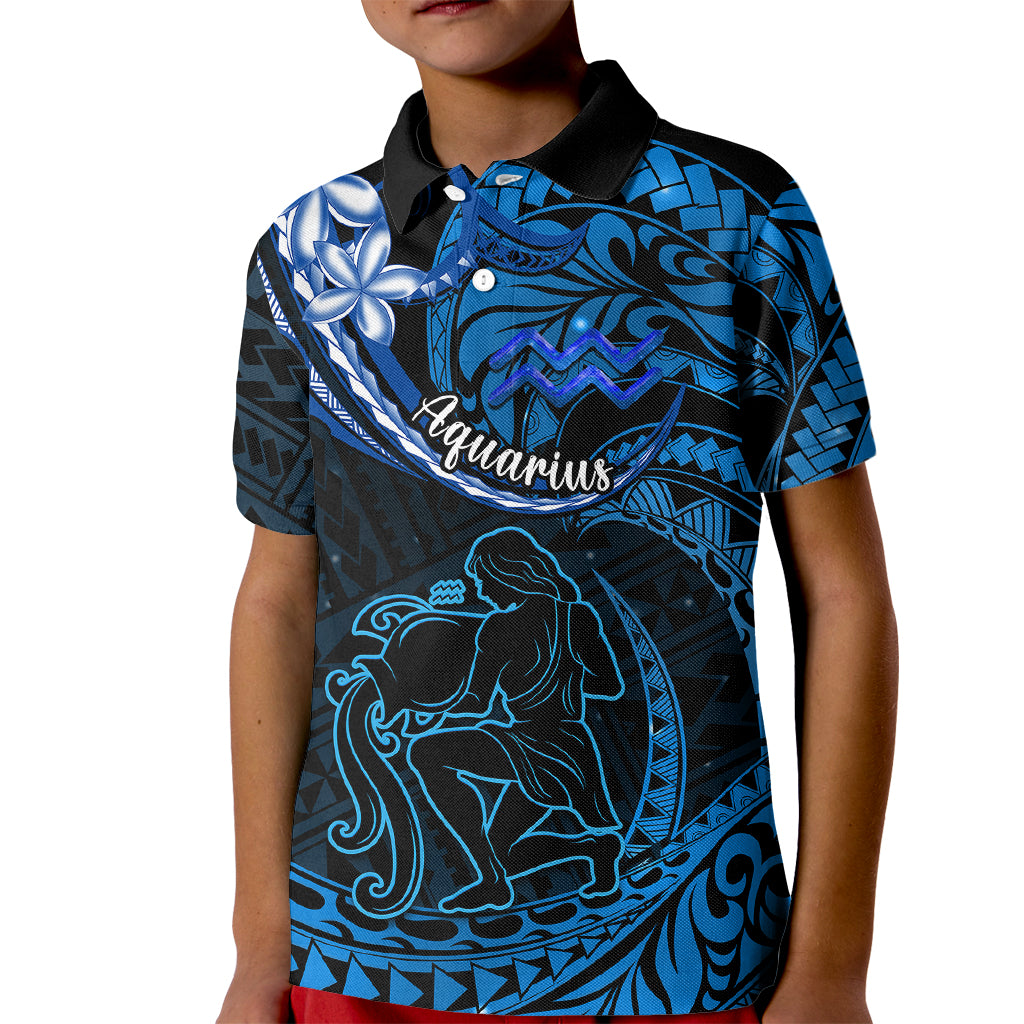 Polynesian Pride Aquarius Zodiac Kid Polo Shirt Astrological Sign Tribal Plumeria Blue Galaxy LT14 Kid Blue - Polynesian Pride