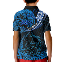 Polynesian Pride Aquarius Zodiac Kid Polo Shirt Astrological Sign Tribal Plumeria Blue Galaxy LT14 - Polynesian Pride