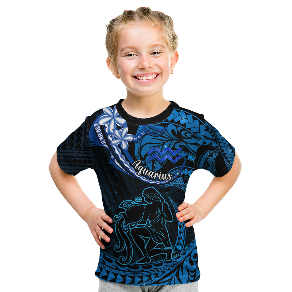 Polynesian Pride Aquarius Zodiac Kid T Shirt Astrological Sign Tribal Plumeria Blue Galaxy LT14 Blue - Polynesian Pride