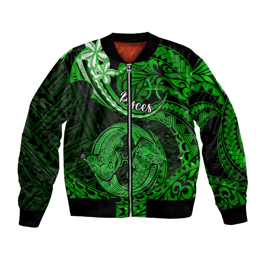 Polynesian Pride Pisces Zodiac Bomber Jacket Astrological Sign Tribal Plumeria Green Galaxy LT14 Unisex Green - Polynesian Pride
