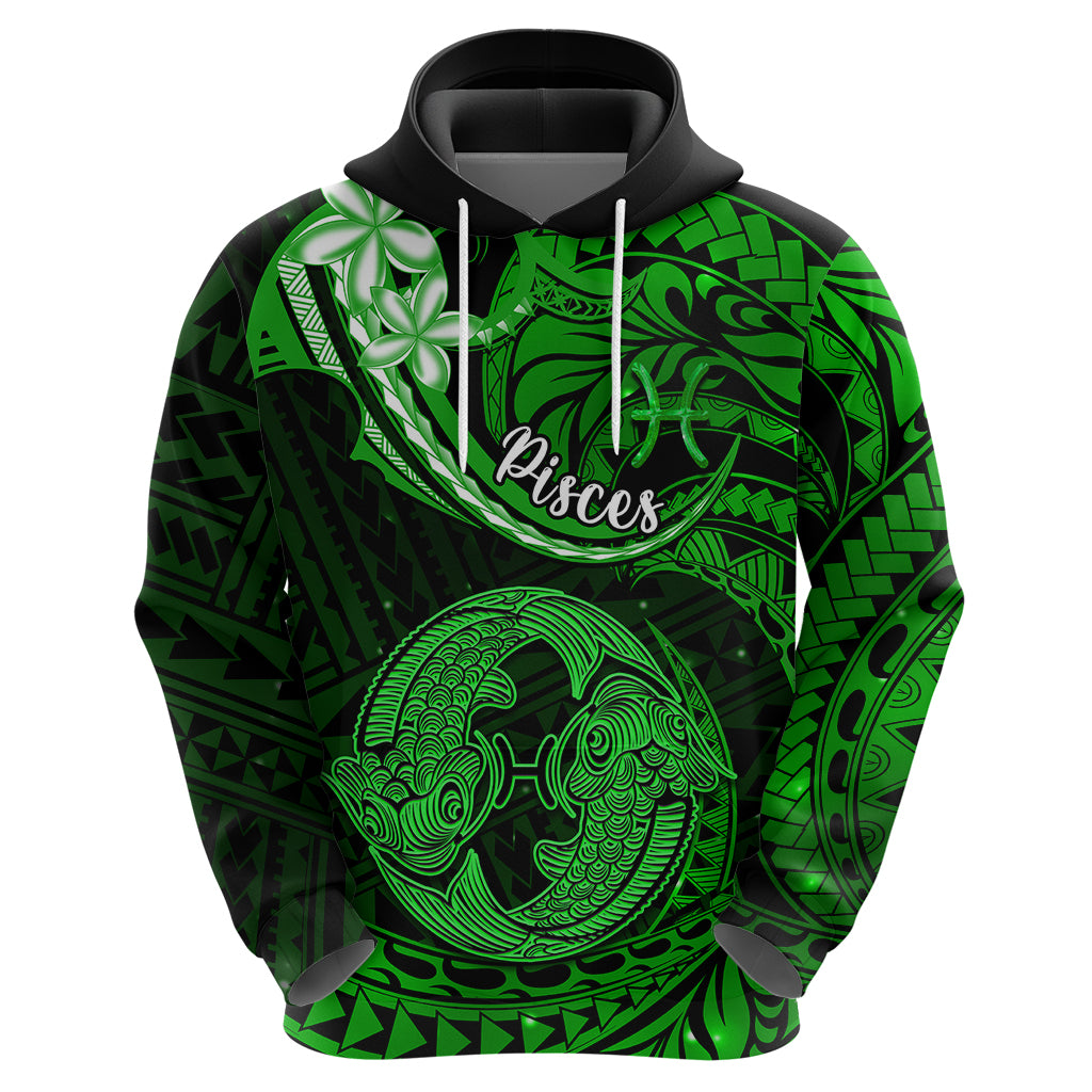 Polynesian Pride Pisces Zodiac Hoodie Astrological Sign Tribal Plumeria Green Galaxy LT14 - Polynesian Pride