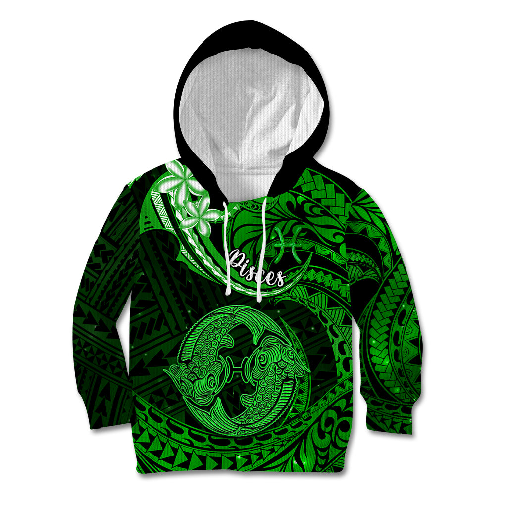 Polynesian Pride Pisces Zodiac Kid Hoodie Astrological Sign Tribal Plumeria Green Galaxy LT14 Hoodie Green - Polynesian Pride