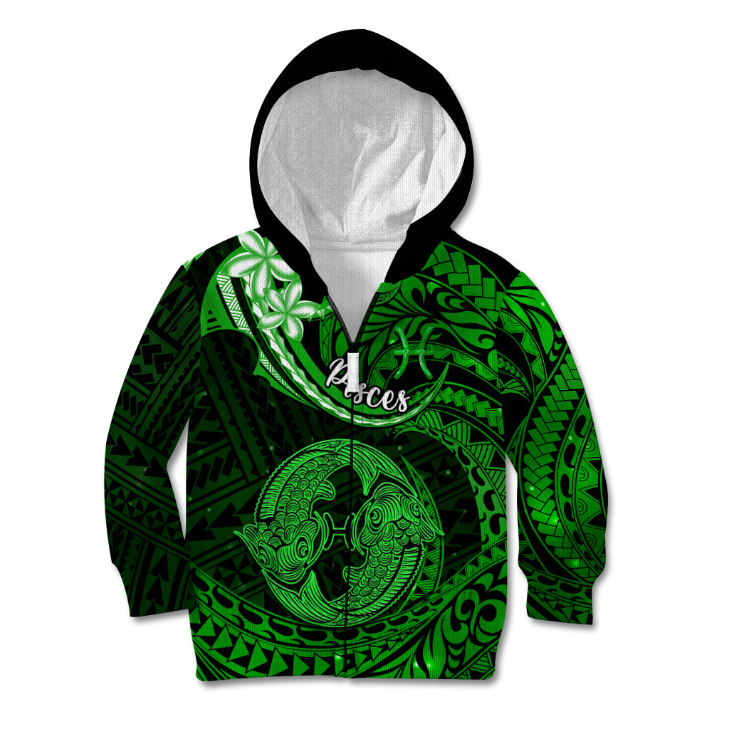 Polynesian Pride Pisces Zodiac Kid Hoodie Astrological Sign Tribal Plumeria Green Galaxy LT14 Zip Hoodie Green - Polynesian Pride