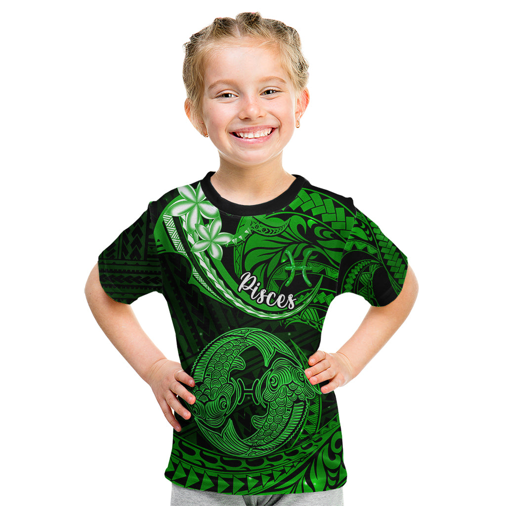 Polynesian Pride Pisces Zodiac Kid T Shirt Astrological Sign Tribal Plumeria Green Galaxy LT14 Green - Polynesian Pride