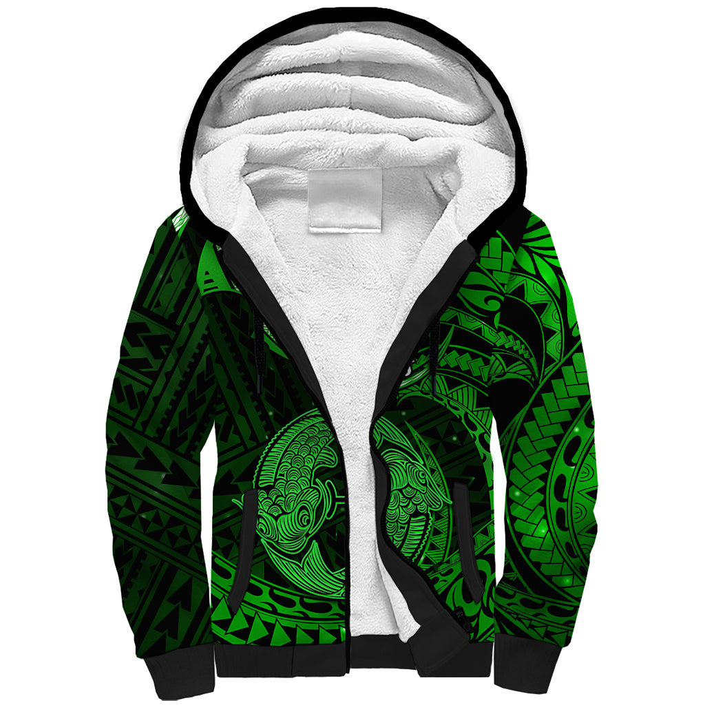 Polynesian Pride Pisces Zodiac Sherpa Hoodie Astrological Sign Tribal Plumeria Green Galaxy LT14 Unisex Green - Polynesian Pride