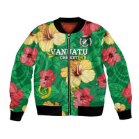 Custom Vanuatu Cricket Bomber Jacket 2024 Tropical Flowers Version