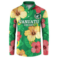 Custom Vanuatu Cricket Button Sweatshirt 2024 Tropical Flowers Version LT14 Green - Polynesian Pride