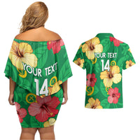 Custom Vanuatu Cricket Couples Matching Off Shoulder Short Dress and Hawaiian Shirt 2024 Tropical Flowers Version