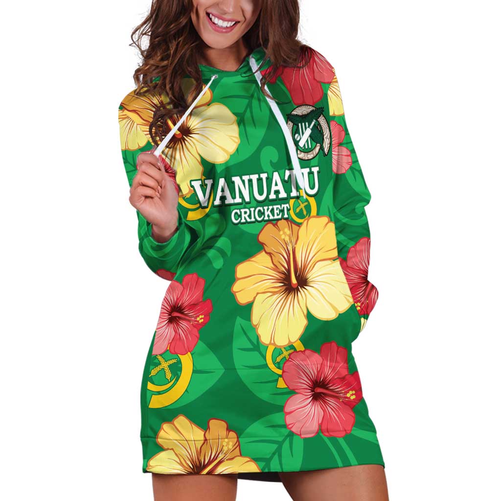 Custom Vanuatu Cricket Hoodie Dress 2024 Tropical Flowers Version