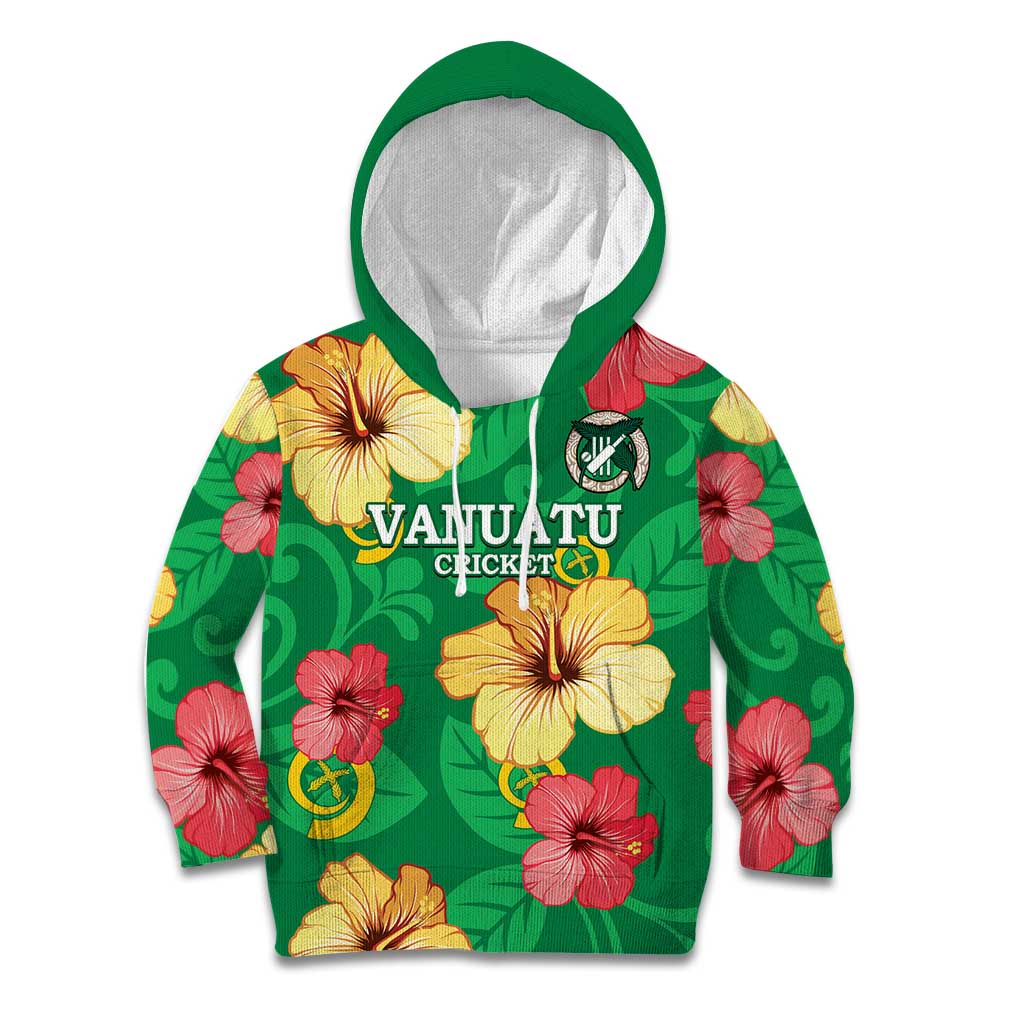 Custom Vanuatu Cricket Kid Hoodie 2024 Tropical Flowers Version