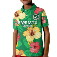 Custom Vanuatu Cricket Kid Polo Shirt 2024 Tropical Flowers Version LT14 Kid Green - Polynesian Pride