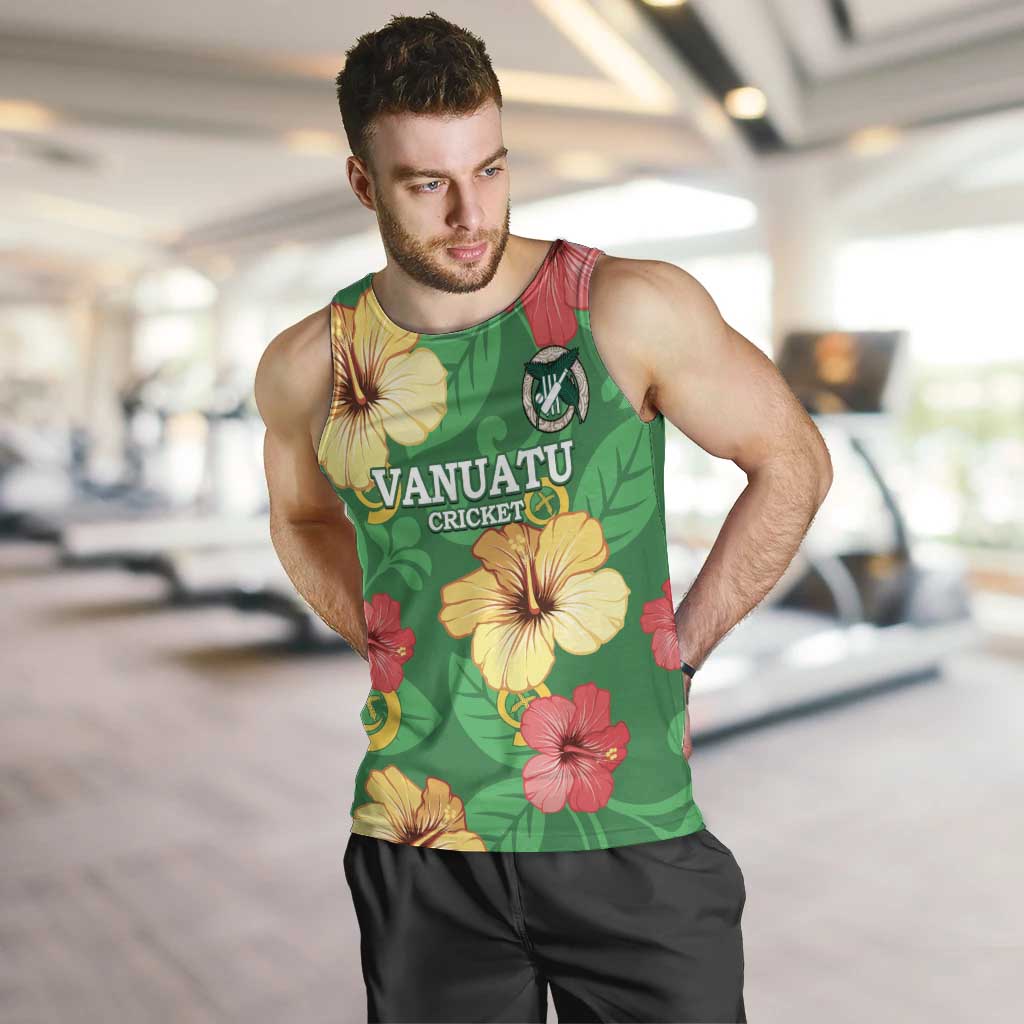 Custom Vanuatu Cricket Men Tank Top 2024 Tropical Flowers Version