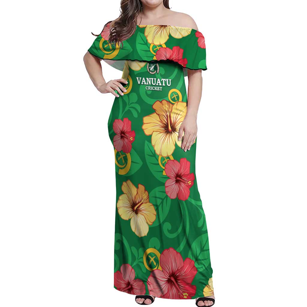 Custom Vanuatu Cricket Off Shoulder Maxi Dress 2024 Tropical Flowers Version