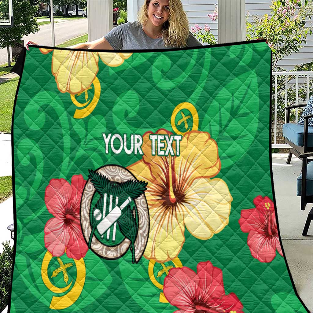 Custom Vanuatu Cricket Quilt 2024 Tropical Flowers Version LT14 Green - Polynesian Pride
