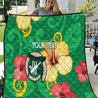 Custom Vanuatu Cricket Quilt 2024 Tropical Flowers Version LT14 Green - Polynesian Pride