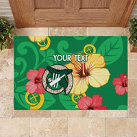 Custom Vanuatu Cricket Rubber Doormat 2024 Tropical Flowers Version LT14 Green - Polynesian Pride