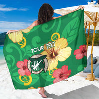 Custom Vanuatu Cricket Sarong 2024 Tropical Flowers Version LT14 One Size 44 x 66 inches Green - Polynesian Pride