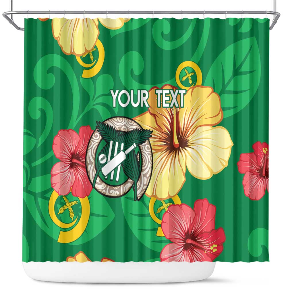 Custom Vanuatu Cricket Shower Curtain 2024 Tropical Flowers Version LT14 Green - Polynesian Pride