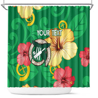Custom Vanuatu Cricket Shower Curtain 2024 Tropical Flowers Version LT14 Green - Polynesian Pride