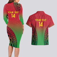 Custom Vanuatu Cricket Couples Matching Long Sleeve Bodycon Dress and Hawaiian Shirt 2024 Polynesian Pattern Sporty Style