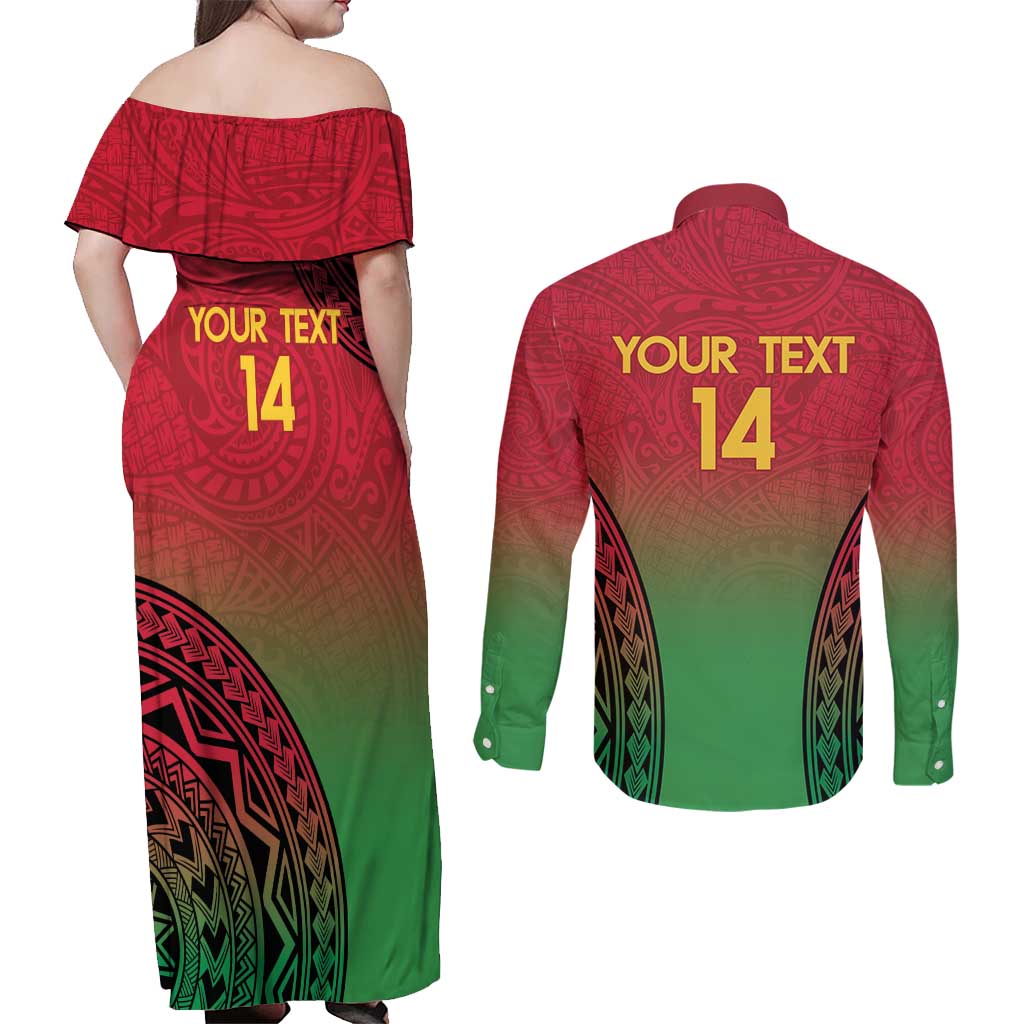 Custom Vanuatu Cricket Couples Matching Off Shoulder Maxi Dress and Long Sleeve Button Shirt 2024 Polynesian Pattern Sporty Style