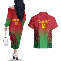 Custom Vanuatu Cricket Couples Matching Off The Shoulder Long Sleeve Dress and Hawaiian Shirt 2024 Polynesian Pattern Sporty Style