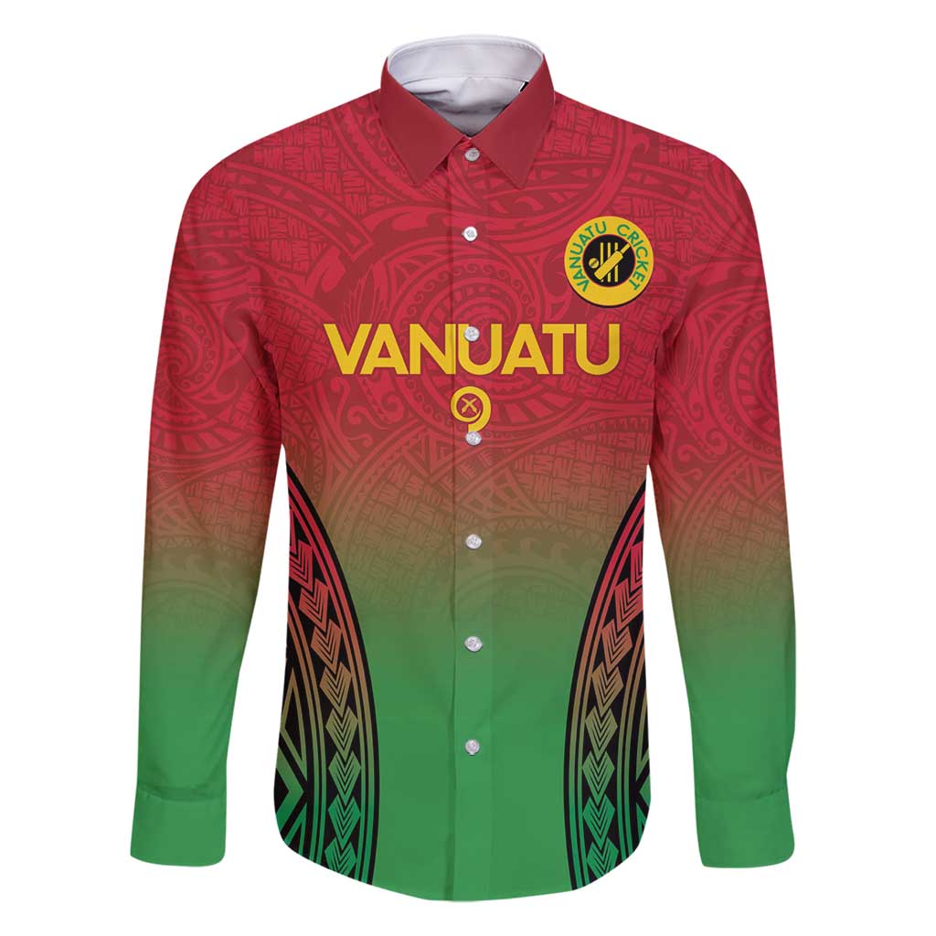 Custom Vanuatu Cricket Family Matching Mermaid Dress and Hawaiian Shirt 2024 Polynesian Pattern Sporty Style LT14 Dad's Shirt - Long Sleeve Red - Polynesian Pride