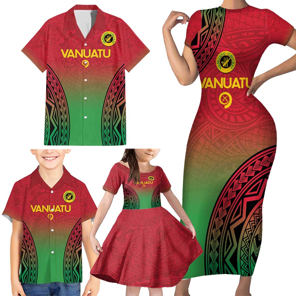 Custom Vanuatu Cricket Family Matching Short Sleeve Bodycon Dress and Hawaiian Shirt 2024 Polynesian Pattern Sporty Style LT14 - Polynesian Pride