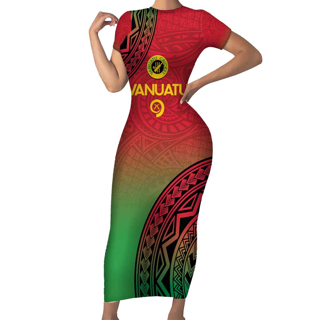 Custom Vanuatu Cricket Family Matching Short Sleeve Bodycon Dress and Hawaiian Shirt 2024 Polynesian Pattern Sporty Style LT14 Mom's Dress Red - Polynesian Pride