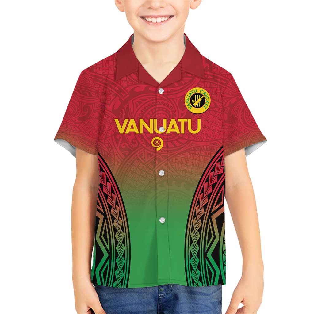 Custom Vanuatu Cricket Family Matching Summer Maxi Dress and Hawaiian Shirt 2024 Polynesian Pattern Sporty Style LT14 Son's Shirt Red - Polynesian Pride