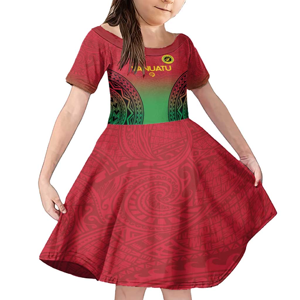 Custom Vanuatu Cricket Family Matching Tank Maxi Dress and Hawaiian Shirt 2024 Polynesian Pattern Sporty Style LT14 Daughter's Dress Red - Polynesian Pride
