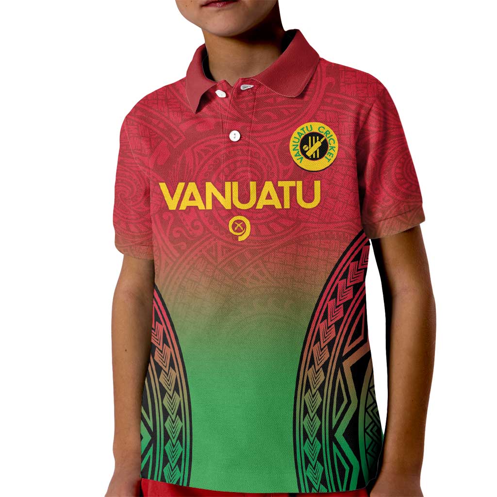 Custom Vanuatu Cricket Kid Polo Shirt 2024 Polynesian Pattern Sporty Style LT14 Kid Red - Polynesian Pride