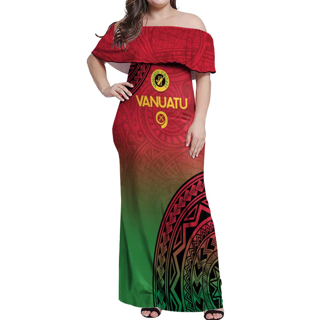 Custom Vanuatu Cricket Off Shoulder Maxi Dress 2024 Polynesian Pattern Sporty Style