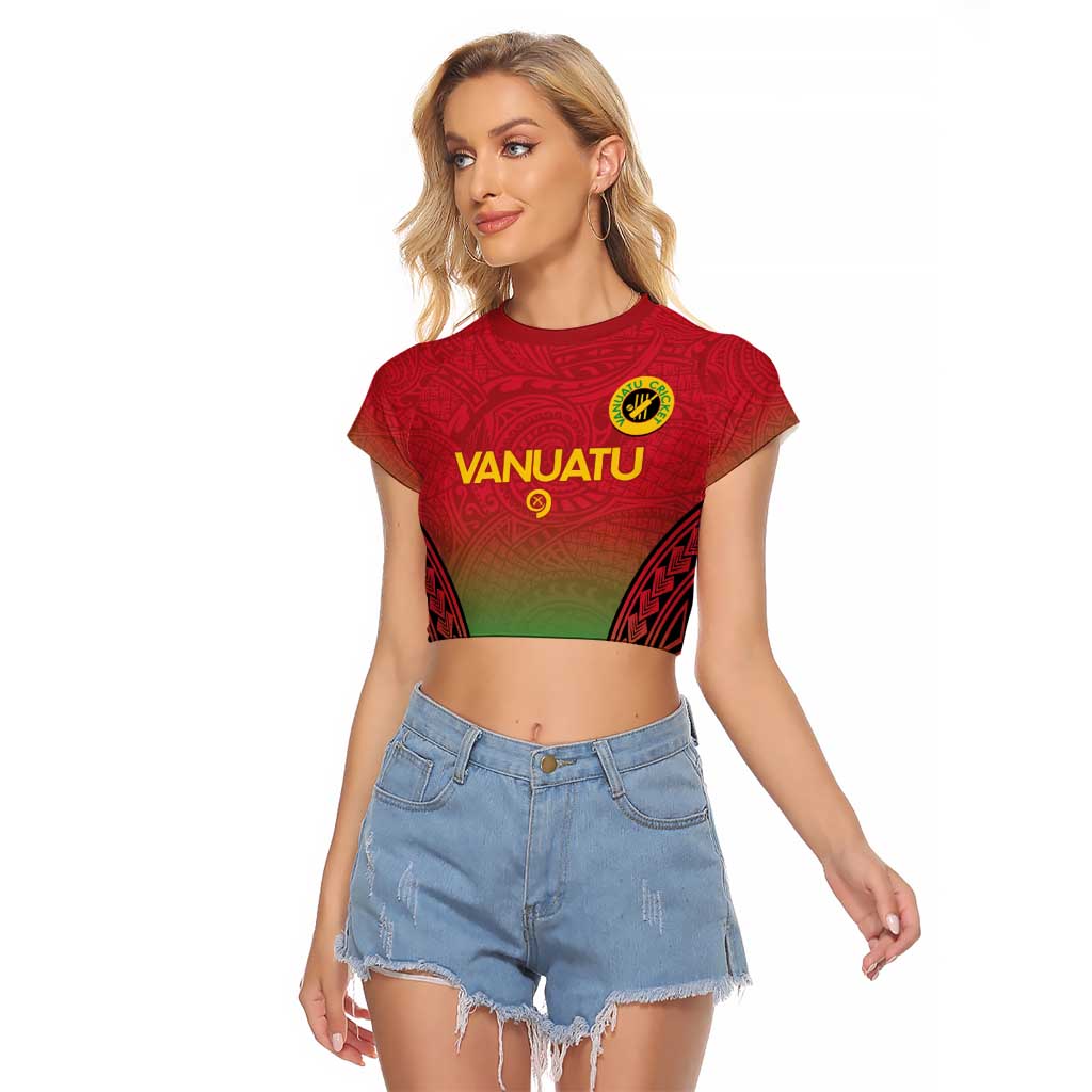 Custom Vanuatu Cricket Raglan Cropped T Shirt 2024 Polynesian Pattern Sporty Style LT14 Female Red - Polynesian Pride
