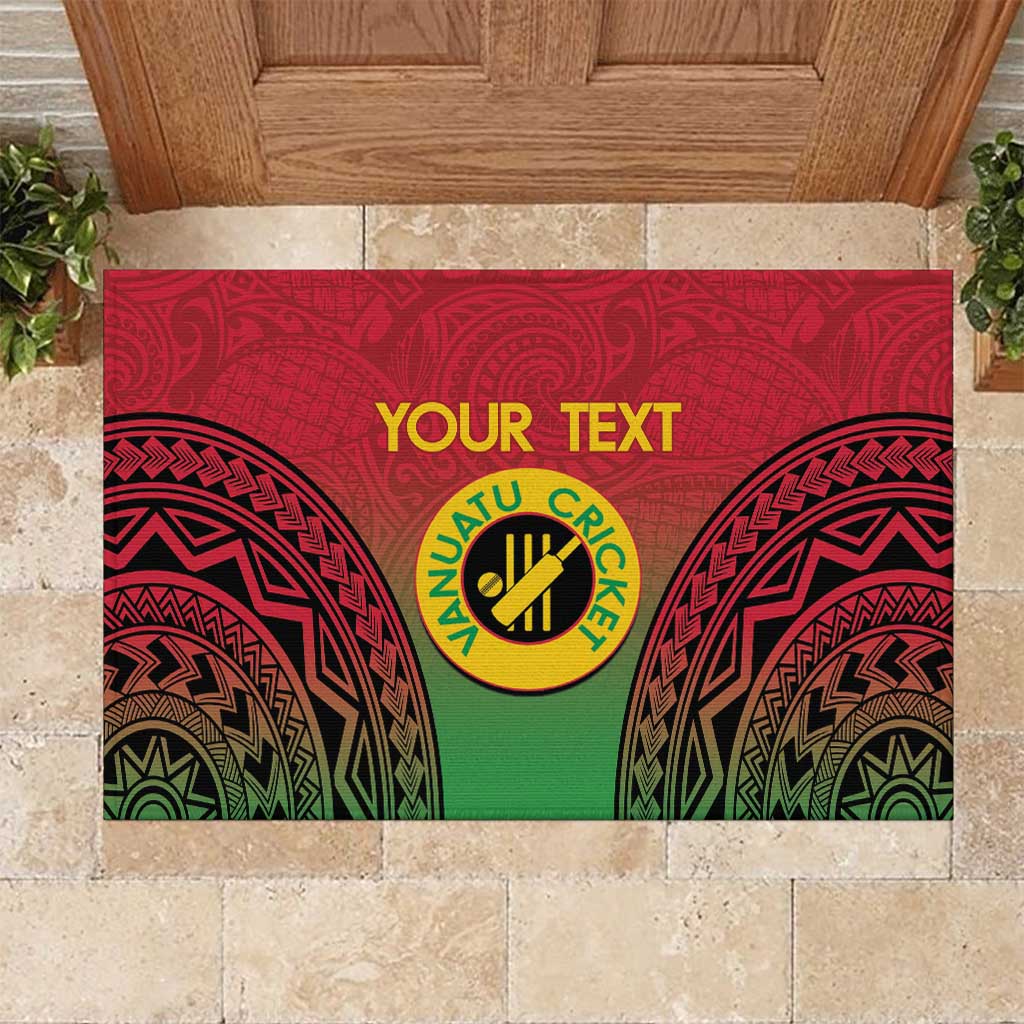 Custom Vanuatu Cricket Rubber Doormat 2024 Polynesian Pattern Sporty Style LT14 Red - Polynesian Pride