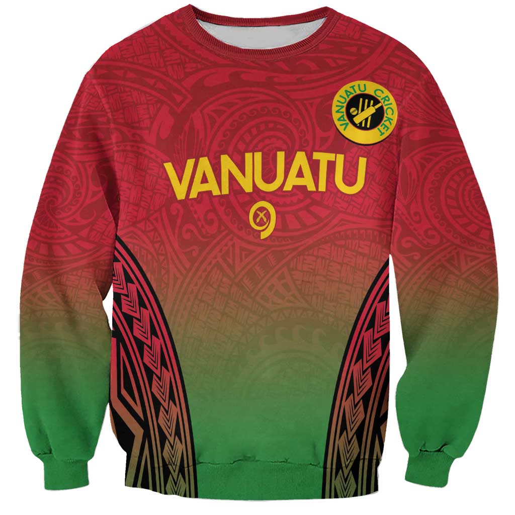Custom Vanuatu Cricket Sweatshirt 2024 Polynesian Pattern Sporty Style LT14 Unisex Red - Polynesian Pride