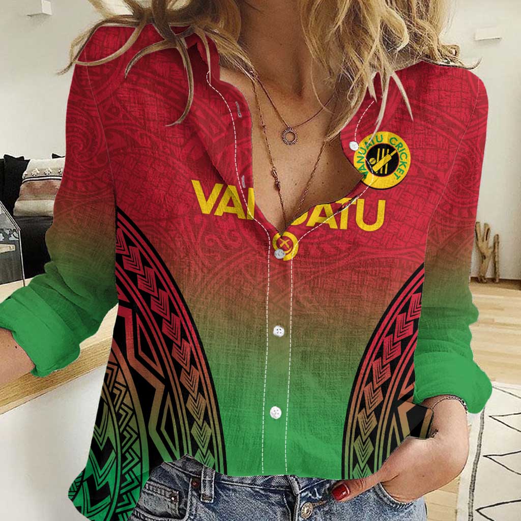 Custom Vanuatu Cricket Women Casual Shirt 2024 Polynesian Pattern Sporty Style LT14 Female Red - Polynesian Pride