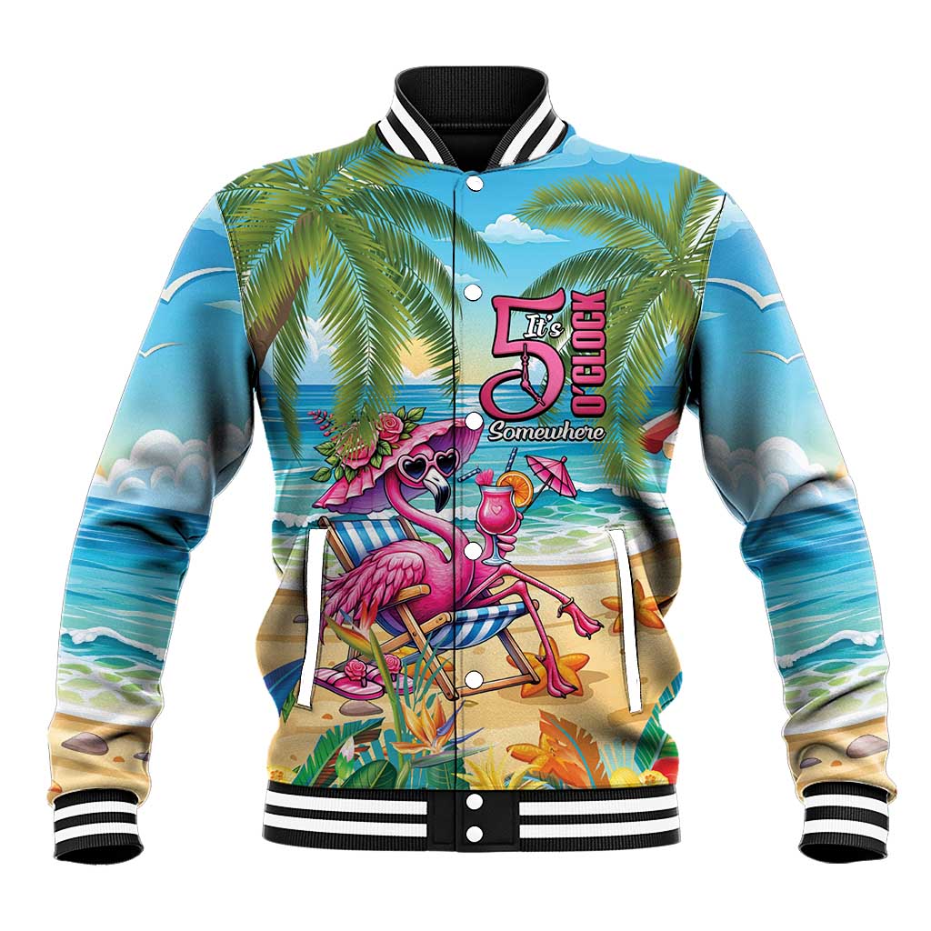 Flamingo Aloha Hawaii Baseball Jacket It's 5 O’Clock Somewhere Tropical Vibes - Polynesian Pride