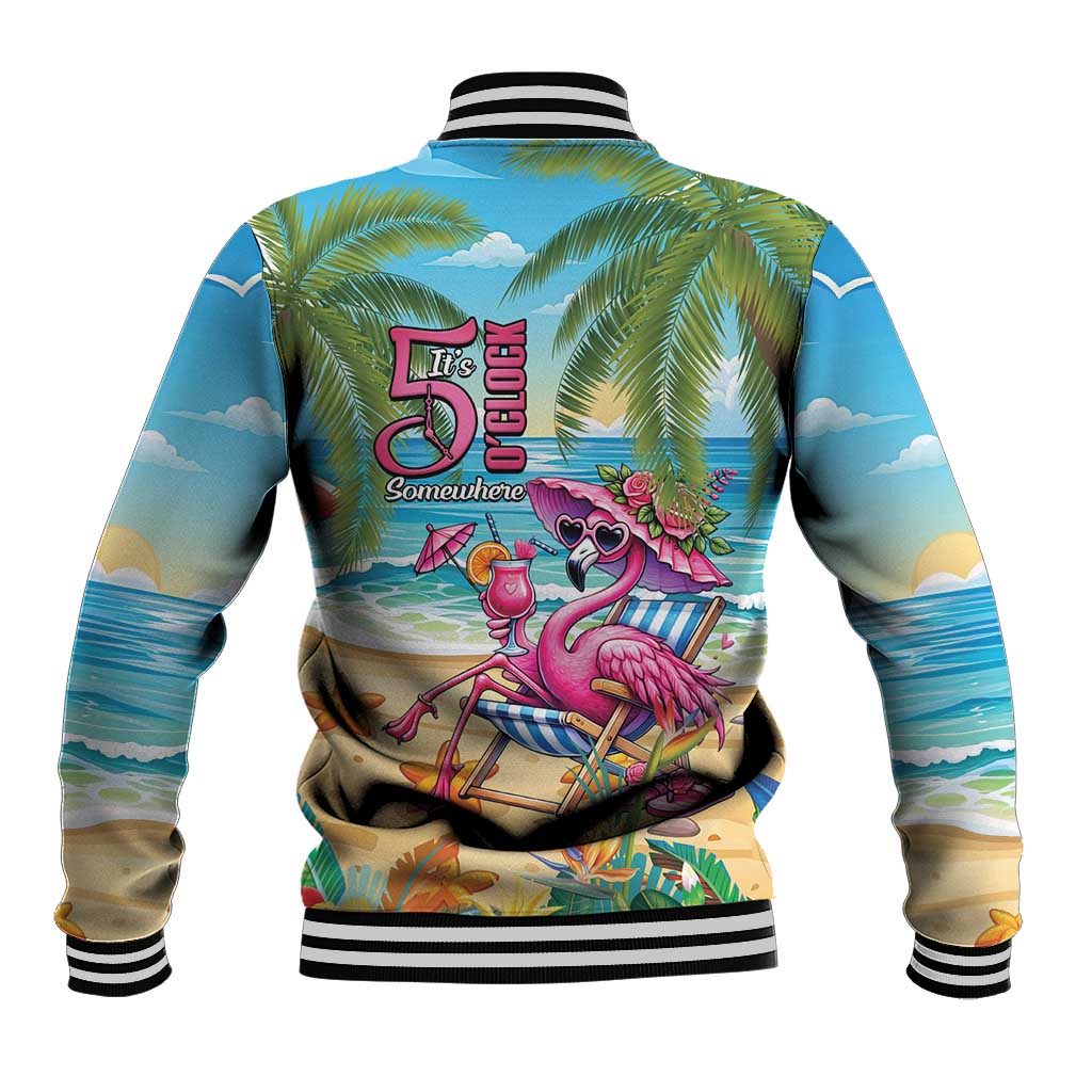 Flamingo Aloha Hawaii Baseball Jacket It's 5 O’Clock Somewhere Tropical Vibes - Polynesian Pride