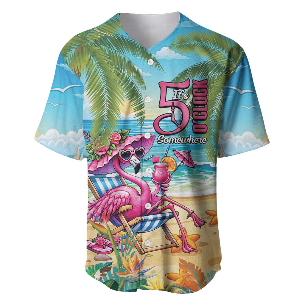Flamingo Aloha Hawaii Baseball Jersey It's 5 OClock Somewhere Tropical Vibes LT14 Blue - Polynesian Pride