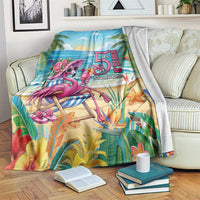Flamingo Aloha Hawaii Blanket It's 5 OClock Somewhere Tropical Vibes LT14 Blue - Polynesian Pride